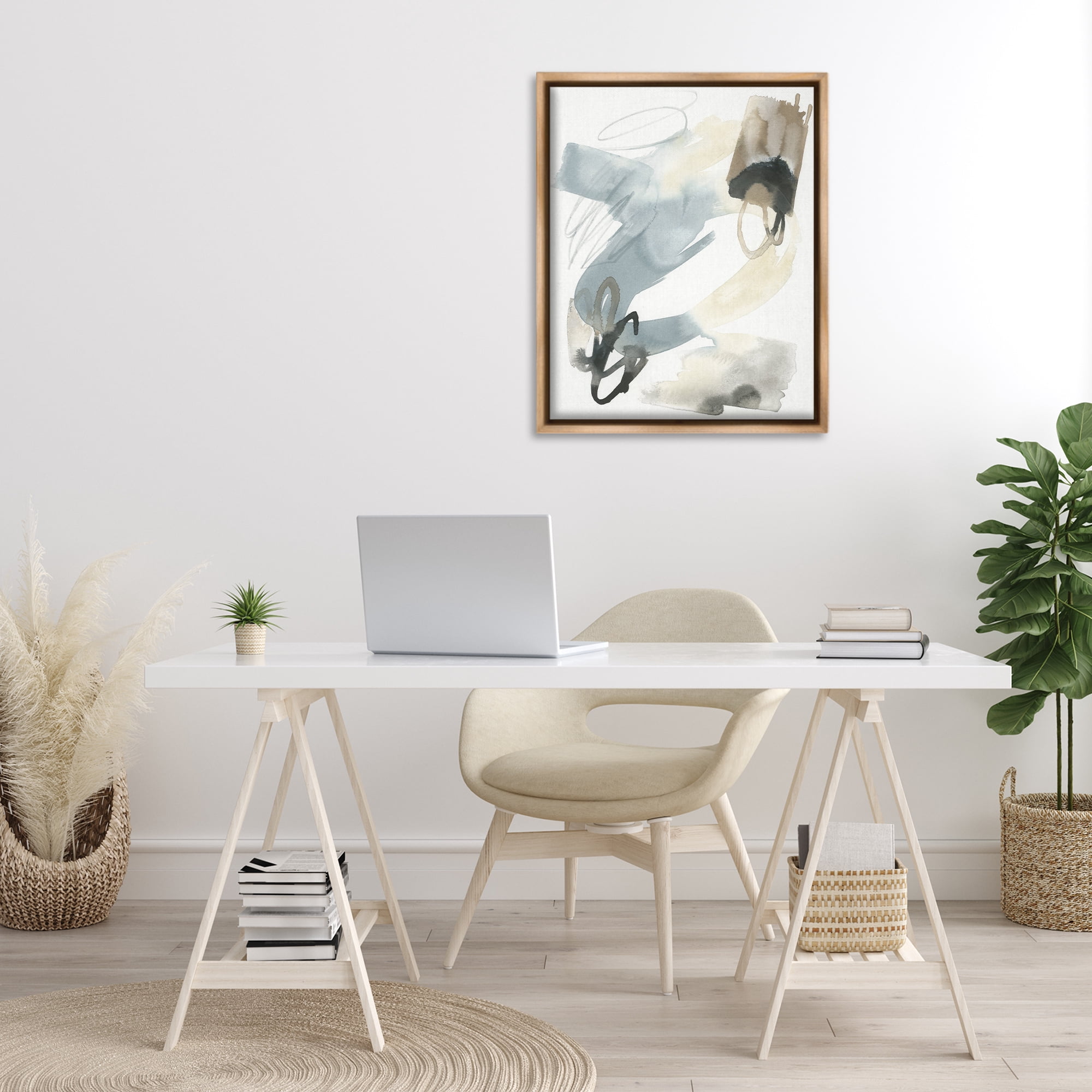 Stupell Industries Watercolor Paint Strokes Abstract Painting Brown Floater Framed Canvas Art Print Wall Art, 25 x 31
