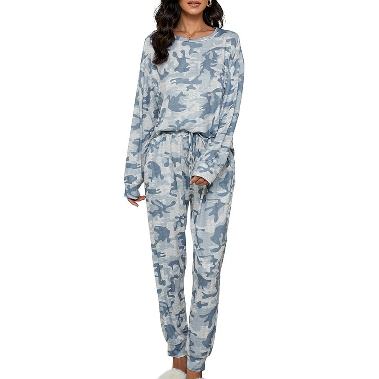 Joyshaper Womens Pajama Set Long Sleeve Soft Cotton Nightwear Sleepwear  Loose Drawstring Home Wear Lounge Sets Camo 2XL