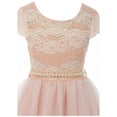 thumbnail image 2 of Big Girls Elegant Lace Rhinestones Glitter Wedding Party Flower Girl Dress Blush 14 (2J1K33PS), 2 of 5
