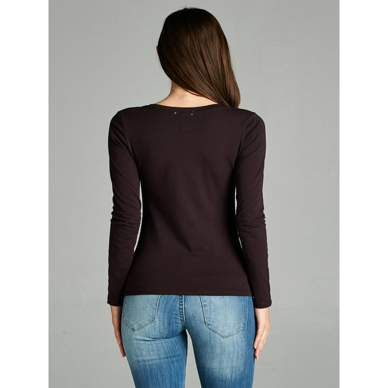 Women's Plain Basic Scoop Neck Sleeve TShirt Tee - Brown, S - Walmart.com