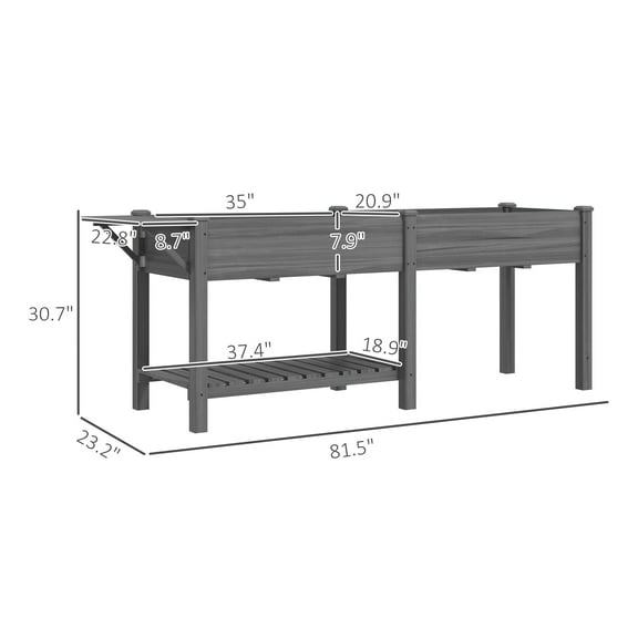 UPPYL Raised Garden Bed, Wood Elevated Planter Box with Side Table, Bottom Shelf, Outdoor Raised Planter with Bed Liners, Drainage Holes for Vegetable Flower,Gray