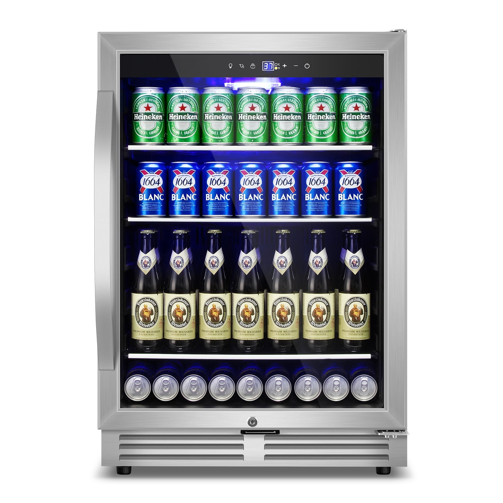 TITTLA 24 inch Beverage Refrigerator,190 Cans Beverage Cooler with Glass Shelves,Under Counter Refrigerator,Silver