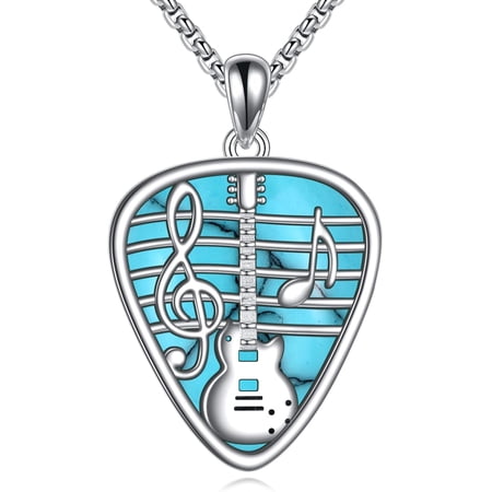 Guitar Pick Necklace 925 Sterling Silver Abalone Shell Guitar Necklace Musical Guitarist Jewelry Gifts for Women Men
