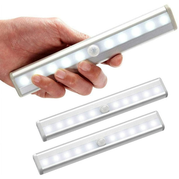 Juego de 3 luces LED con sensor de movimiento para interiores, 10 luces LED, focos inalámbricos, luces LED para armario que funcionan con pilas y con tiras magnéticas.