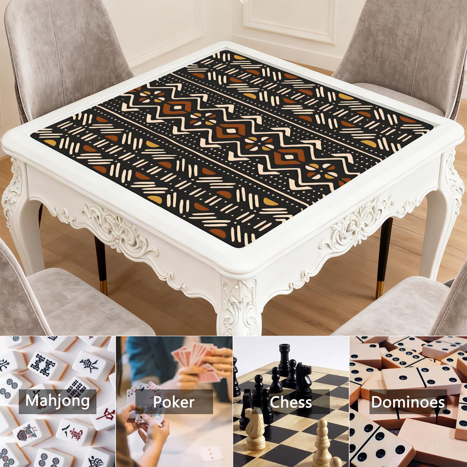 Boho Themed Large Rubber Mahjong Mat 31.5 Inch Square Game Table Pad with Non-Slip Backing and Quiet Design for Playing Tiles Cards and Entertainment
