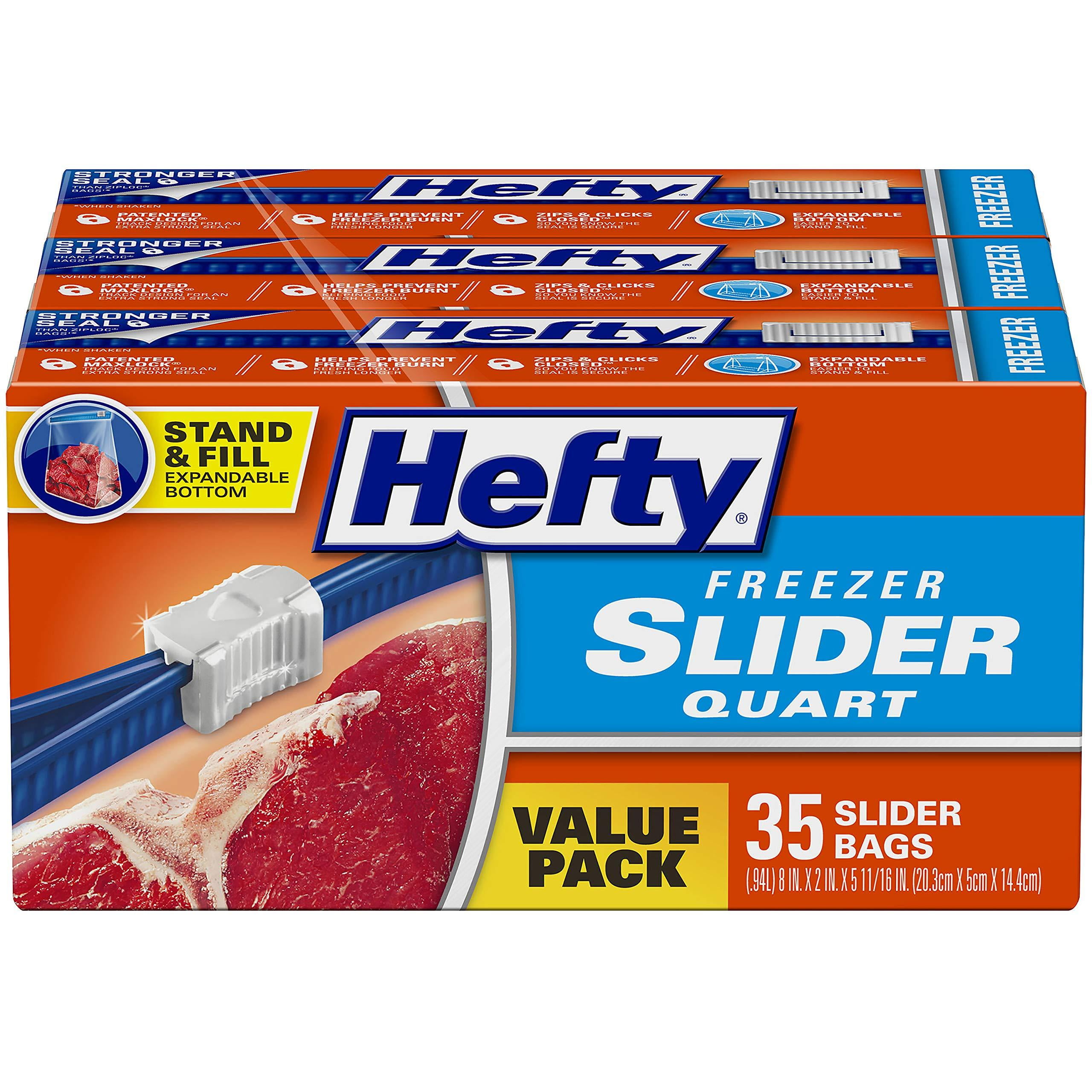 Hefty Slider Freezer Storage Bags, Quart Size, 105 Count