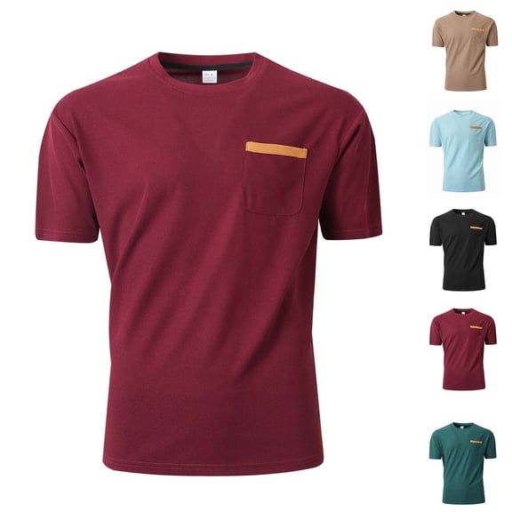 2 Pack Mens Waffleknit T Shirts with Pocket Short Sleeve Crewneck Tees Tops Business Casual Solid Color Pullover Slim Basic Loungewear Work Tshirts Shirt