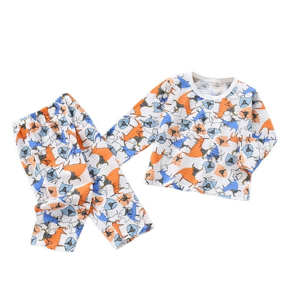 Fesfesfes Cute Newborn Girl Outfits Children 1 To 10 Years Old Long-sleeved Pajamas Set Spring And Summer New Boys Clothing Cotton Home Clothes 6-7 Years