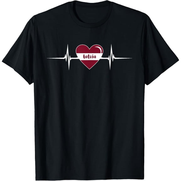 men and women can wear,Heartbeat Design Latvian Flag Latvia T-Shirt