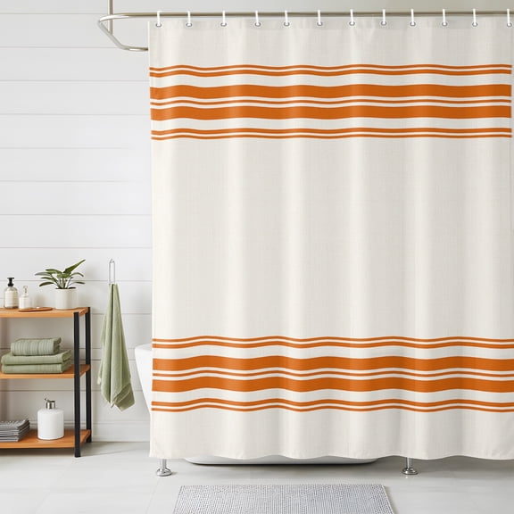 Shower Curtains for Bathroom, Thanksgiving Waterproof Fabric Shower Curtain, Fall Luxurious Orange Striped Harvest Autumn Decorative Bathroom Curtain for Bathtub, 36"x72", No Hooks Included