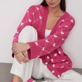thumbnail image 4 of Suéter Cárdigan bonito para mujer, informal, con corazón, Jacquard, un solo pecho, cuello en V, traje de vacaciones Ygjytge Rosa Roja M para Mujer, 4 of 7