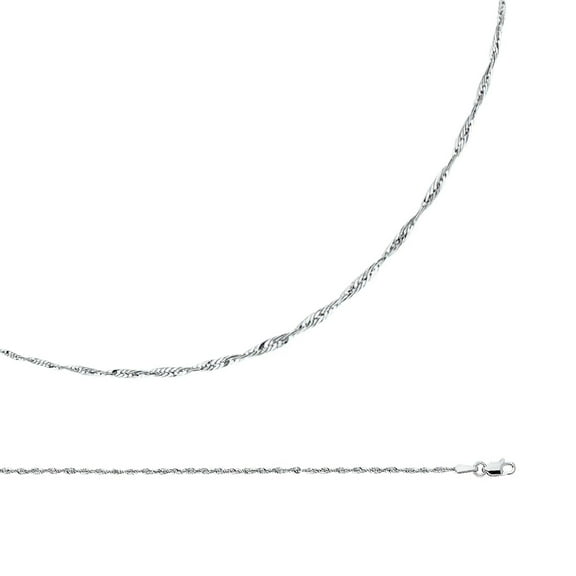 Rope Chain Solid 14k White Gold Necklace For Pendants Diamond Cut Genuine Thin Light, 1.5 mm - 16 inch