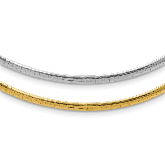 14K Two-Tone Gold Omega Chain Necklace 3 mm Reversible White & Yellow Domed 16 inch