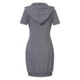 thumbnail image 4 of Women Casual Short Sleeve Kangaroo Pocket Pullover Hooded Mini Dress,Navy S, 4 of 9