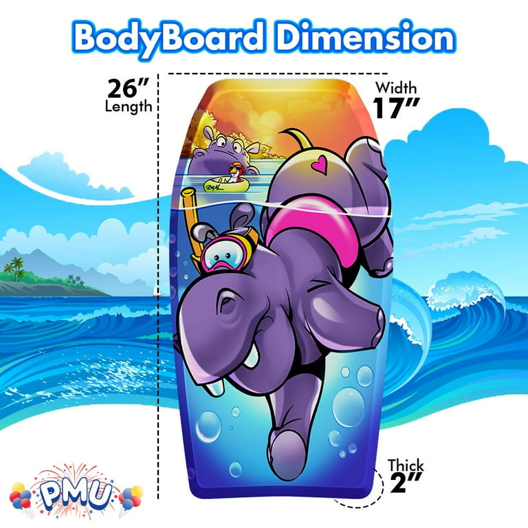 PMU 26 Inch Hippo Printed Bodyboard - Lightweight Wrist PMU 26 Inch Hippo Printed Bodyboard - Lightweight Wrist