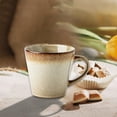 thumbnail image 1 of Taza de cerámica esmaltada para café, leche, té, leche, con asa, taza ancha para cereales, desayuno, para camping, bar, cocina, hogar, regalo de Beige, 1 of 8