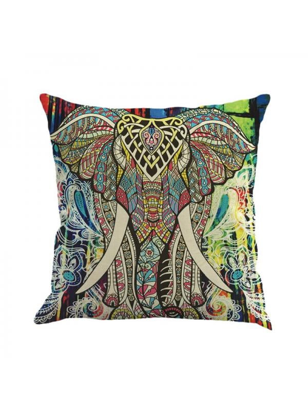 Indian Elephant Mandala Throw Pillow Case Square Sham Cases Cotton Cushion Cover 