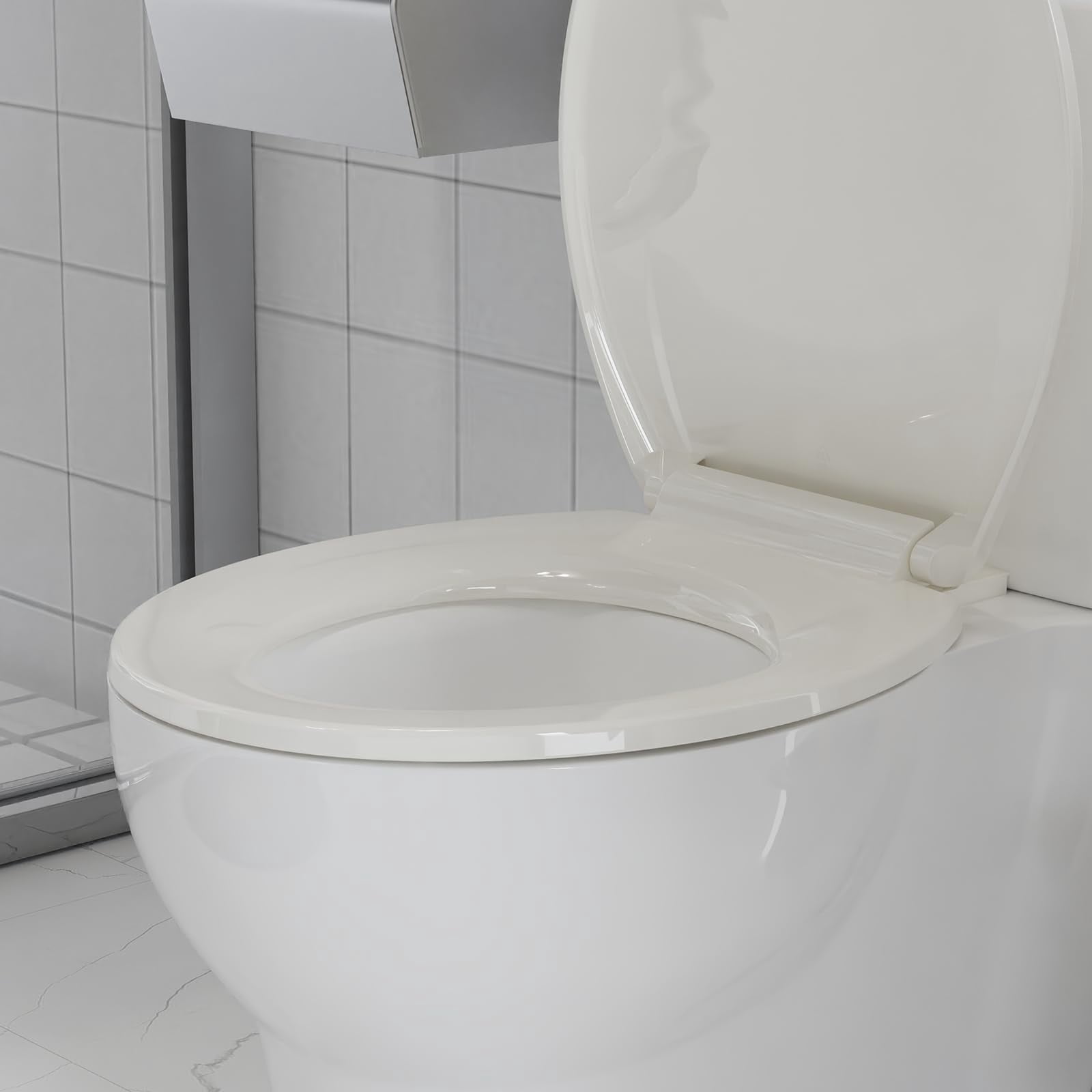 M optimized Toilet Seat, Plastic Toilet Seat With Soft Close, Never Loosen, Easy Clean, 17inch / 19inch Round Toilet Seat, Elongated Toilet Seat