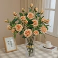 thumbnail image 5 of Artificial Mini Rose and Eucalyptus Flower Bouquets Fake Summer Flowers Outdoor with Boxwood Leaves Stems Greenery Decor for Wedding Home Office-Orange, 5 of 8