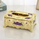 thumbnail image 2 of Caja de pañuelos estilo europeo con tapa, soporte para papel, servilletero, organizador para el hogar Dorado Morado, 2 of 3