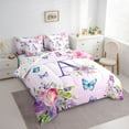 thumbnail image 3 of Homewish Purple Initial A Letter Bedding Comforter Set 7pcs, Watercolor Rose Floral Queen Bedding Sets, Kawaii Dreamy Butterfly Reversible Queen Sheet Sets, Luxury Bedroom Decor, 3 of 7