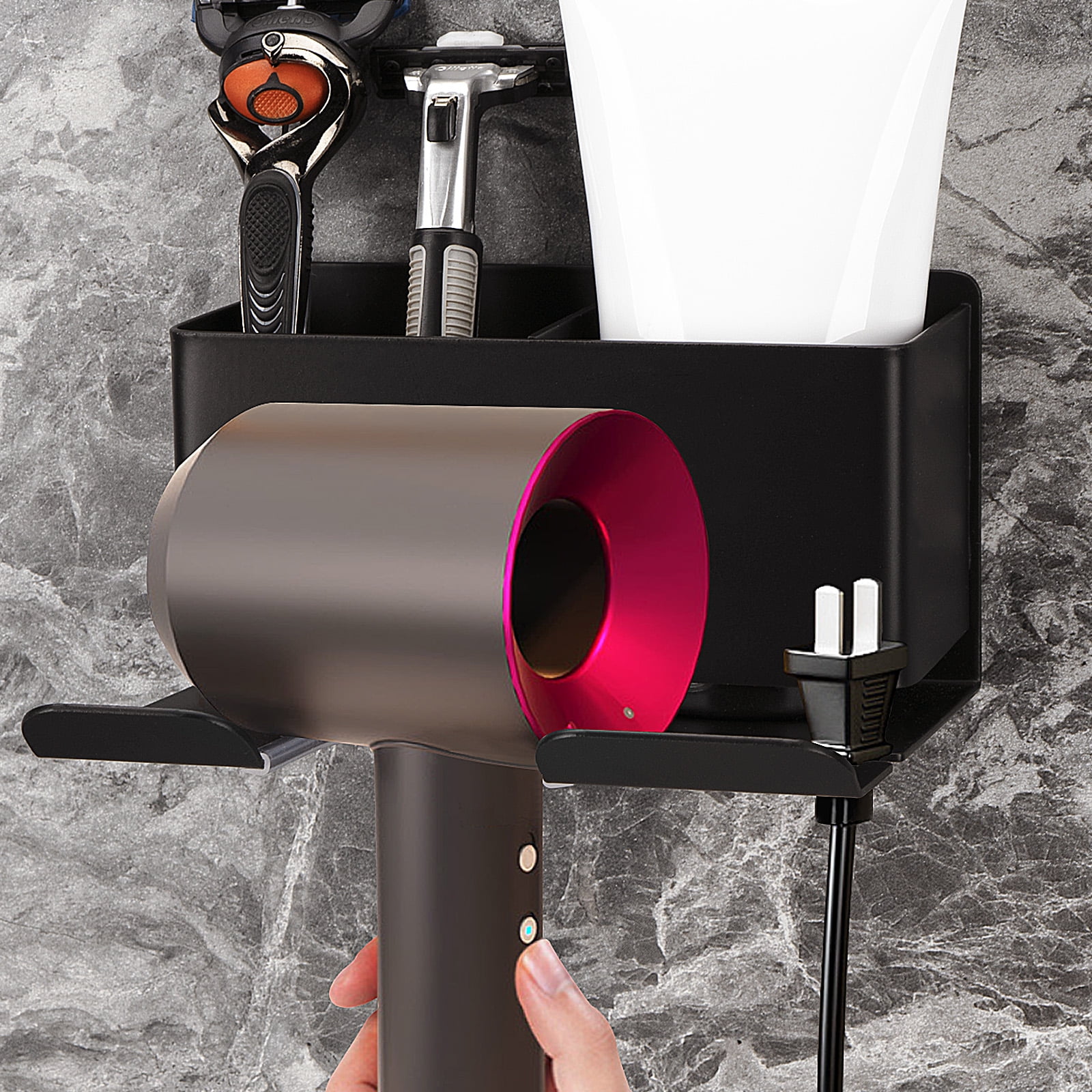 DODAMOUR Wall Mounted Hair Dryer Holder, Self Adhesive Blow Dryer Holder Rack, Hair Tool