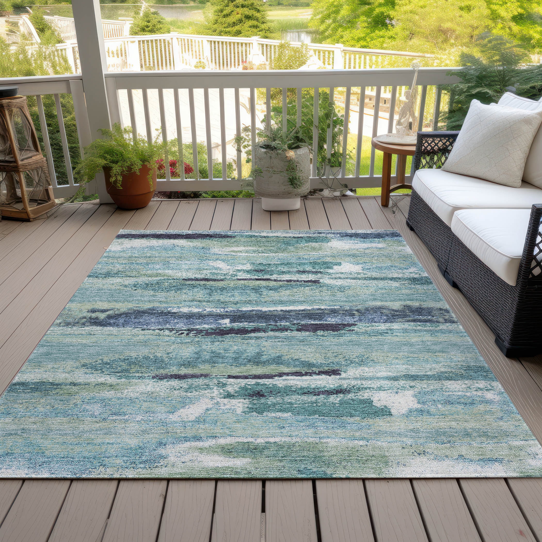 Addison Rugs Chantille Indoor/Outdoor Transitional Geometric, Abstract Aloe Washable Rectangle Rug, 9' x 12'