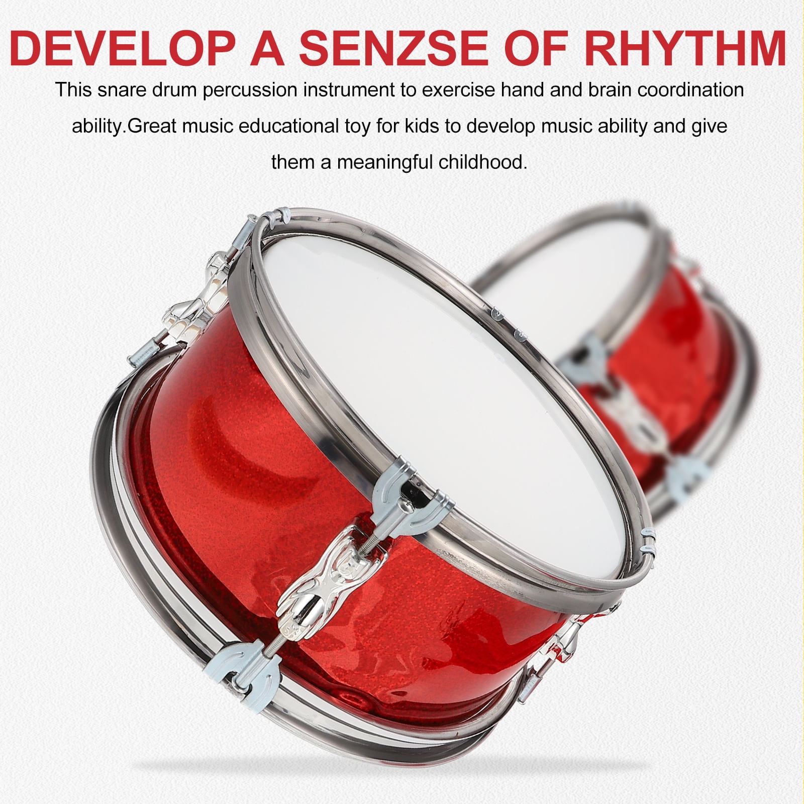 HINTRMENT 1 Set Red Wooden Snare Drum for Toddler 11.79x11.79x5.70in Music Education and Hand-Brain Coordination