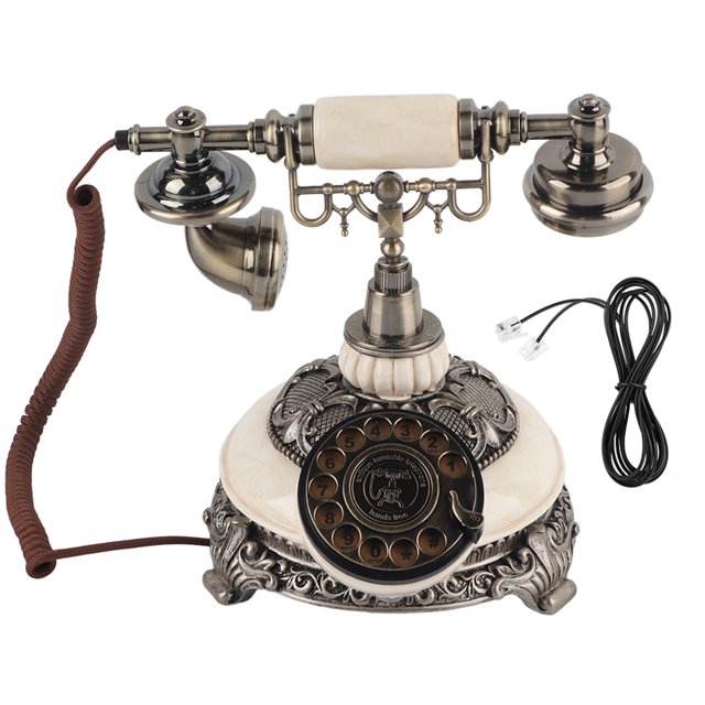 Teléfono antiguo de bronce con dial giratorio, auricular de escritorio para llamadas en casa, oficina y hotel