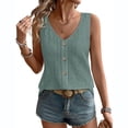 thumbnail image 2 of Women's Eyelet Embroidery Tank Tops with V Neck and Button Down Front Featuring Loose Sleeveless Silhouette Army Green L, 2 of 7