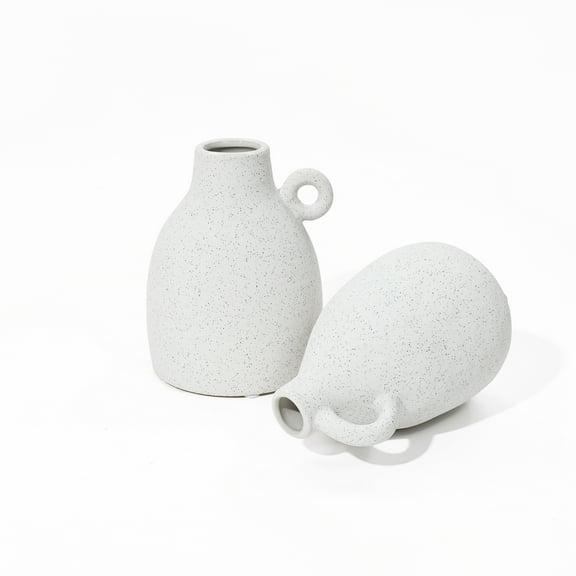 LuxenHome 2-Piece White Ceramic Jug Round Vase Set