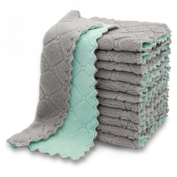 5/10pcs Double-layer Microfiber Towel Super Absorbent Coral Fleece Cleaning Cloths Kitchen Non-stick Oil Dishcloths Scouring Rag