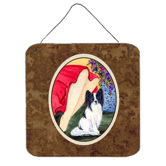 6 x 6 in. Lady with her Papillon Aluminium Metal Wall or Door Hanging Prints