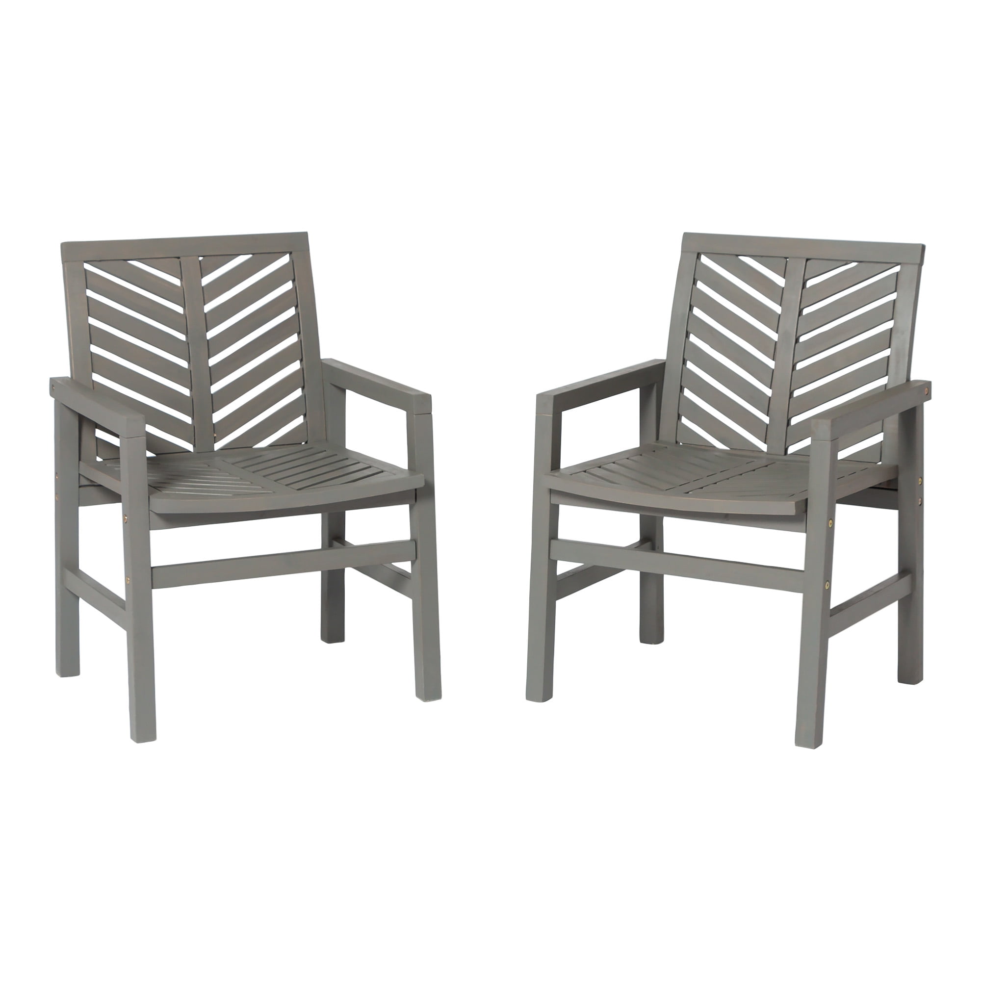 Walker Edison Chevron Solid Acacia Wood Set of 2 - Has Arms - Grey Wash