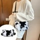 thumbnail image 4 of 1 bolso de hombro con estampado de vaca de peluche, bolso cruzado de peluche para mujeres y niñas., 4 of 5