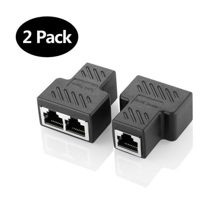 TSV Rj45 Splitter Adapter 1 to 2 Port Female to Female Internet Extender Network Connectors Support Cat5 Cat5e Cat6 Cat6e Cat7 Ethernet Cable, Black, (Best Internet Cable For Gaming)