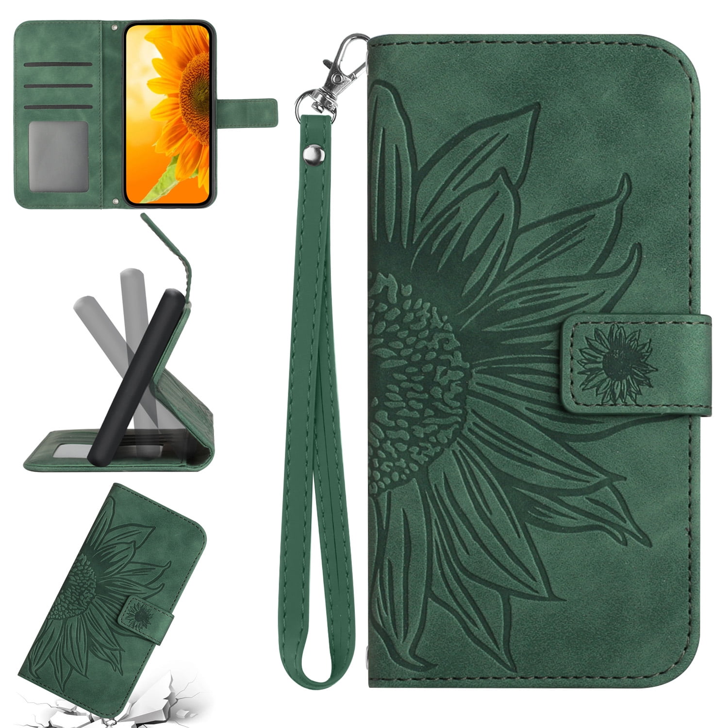 Dedux Flip Case Compatible With Alcatel 3x (2019), Retro Leather Wallet Cover Magnetic Closure Folio Stand With Card Slots And Lanyard, Gold - View #4