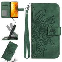 Cowithday Flip Wallet Cover Case for Samsung Galaxy S21 Plus 5G Phone, S21  TPU Case, PU Leather Embossed Sunflower Shockproof Kickstand Slim Magnetic Case for Samsung S21 Plus 5G 6.7 inch, Green