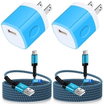 USB Charger Block,FiveBox 2pcs 1A USB Wall Charger Block with 2pcs Nylon Android Type C Charger Cable USB C Charging Cable 10ft USB Brick Phone Charger Adapter Charger Box Fast Charging Block,Blue