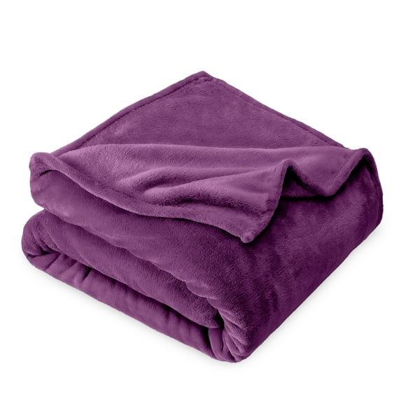 Bare Home Couverture Molletonnée en Micro Peluche - 300 G/M2 - Micropolaire Floue - Douce et Pelucheuse - Pleine/reine, Prune