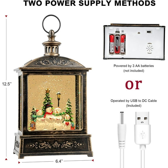 12.5'' Christmas Snow  Lantern with Swirling Glitter and Musical Snowmen Carolers - Battery Operated or USB Powered