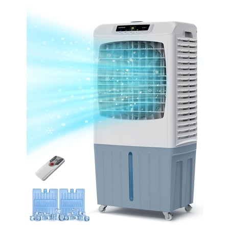 Wooohoo Evaporative Air Cooler, 3500 CFM Swamp Cooler with Remote, Portable Water Cooling Fan with Scroll Casters