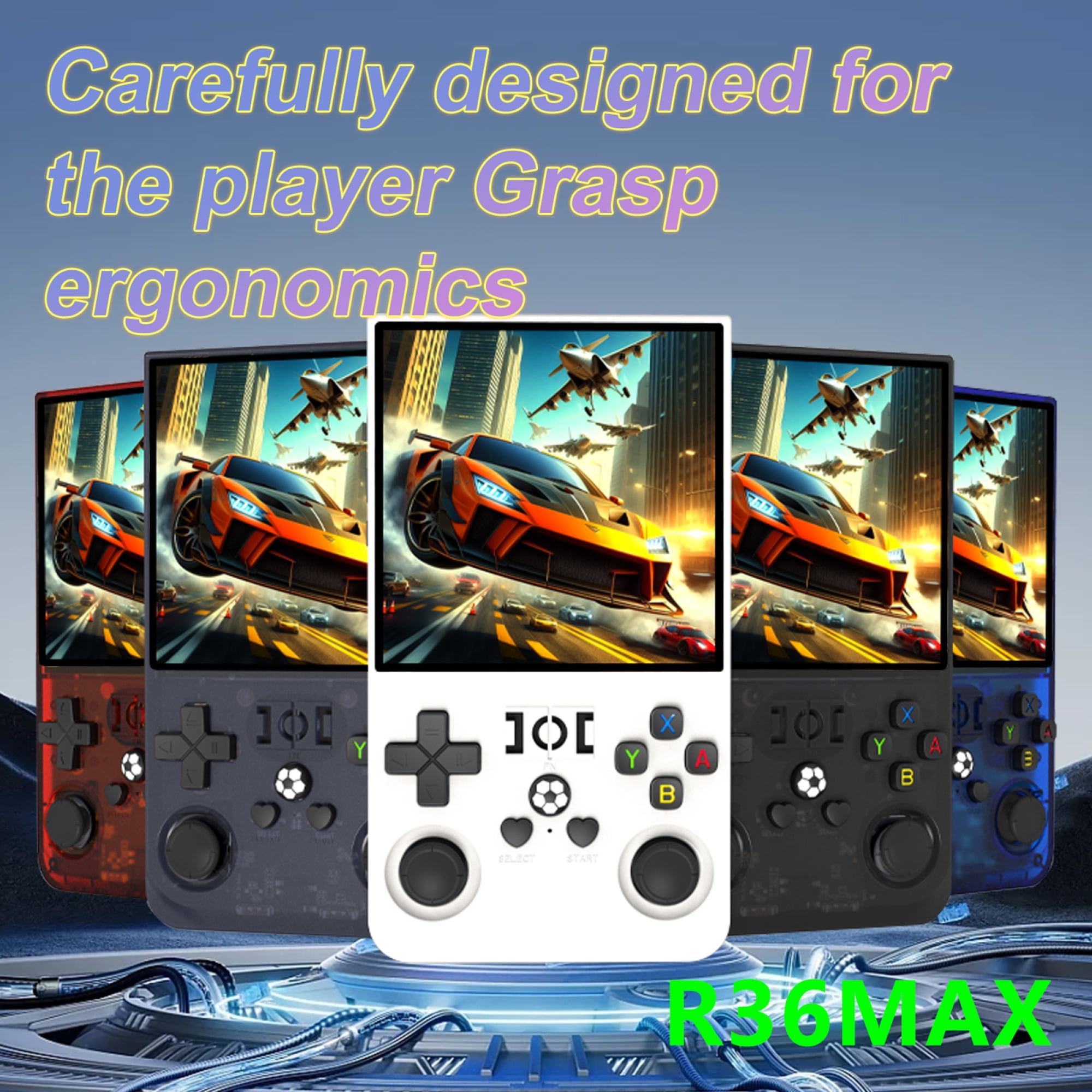 The latest R36SMAX open source handheld game console, nostalgic arcade game, 4.0-inch 3D large screen, GBA dual joystick,white,128G