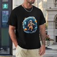 Creaon Astronaut Space Pattern Fashionable Black Men's TShirt, Round Neck Short Sleeve, S3XL
