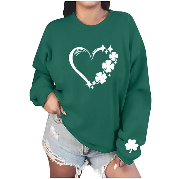 Annhoo St Patrick's Day Sweatshirts for Women Oversize Shamrock Graphic Crewneck Long Sleeve T-Shirts Loose Soft Tops