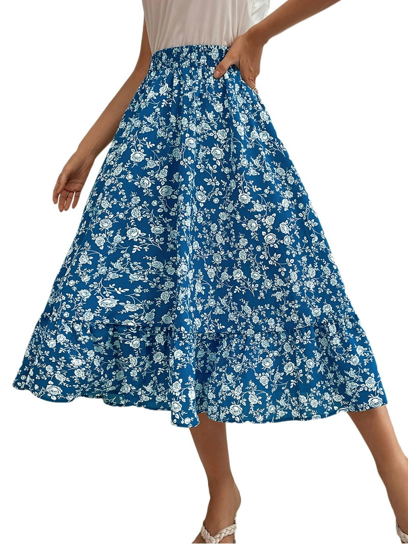 Kayotuas Women's Boho Print Skirt Swing Midi - Walmart.com