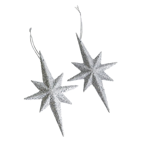 HILABEE 2Pcs Christmas Glitter Star Pendants Hanging Ornaments, Photo Prop, Xmas Tree Decorations Xmas Decor for Holiday Office , Silver