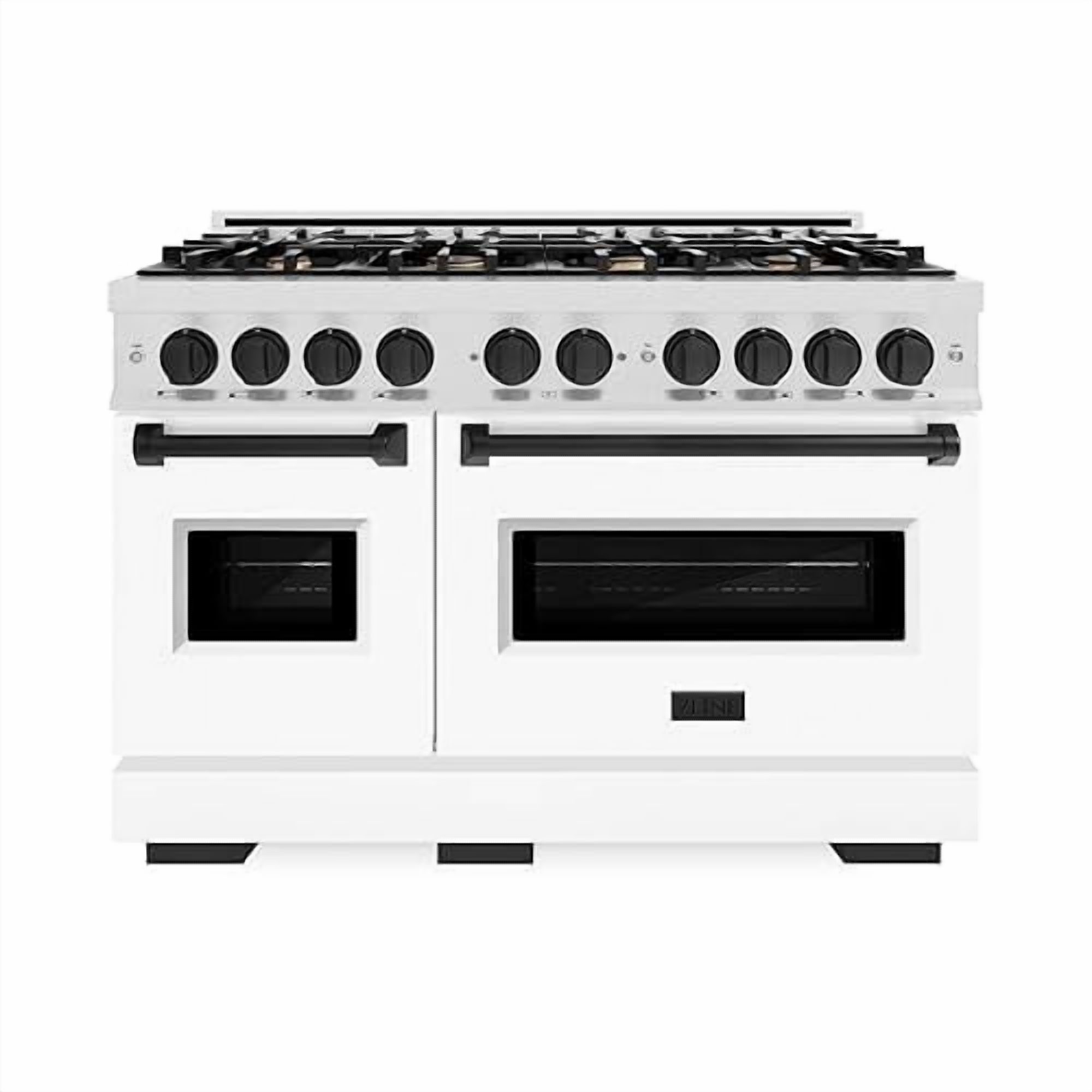 ZLINE Autograph 48" 6.7 cu. ft. Classic Double Oven Gas Range with 8 Burners in Stainless Steel with White Matte Doors and Matte Black Accents, CGRZ-WM-48-MB