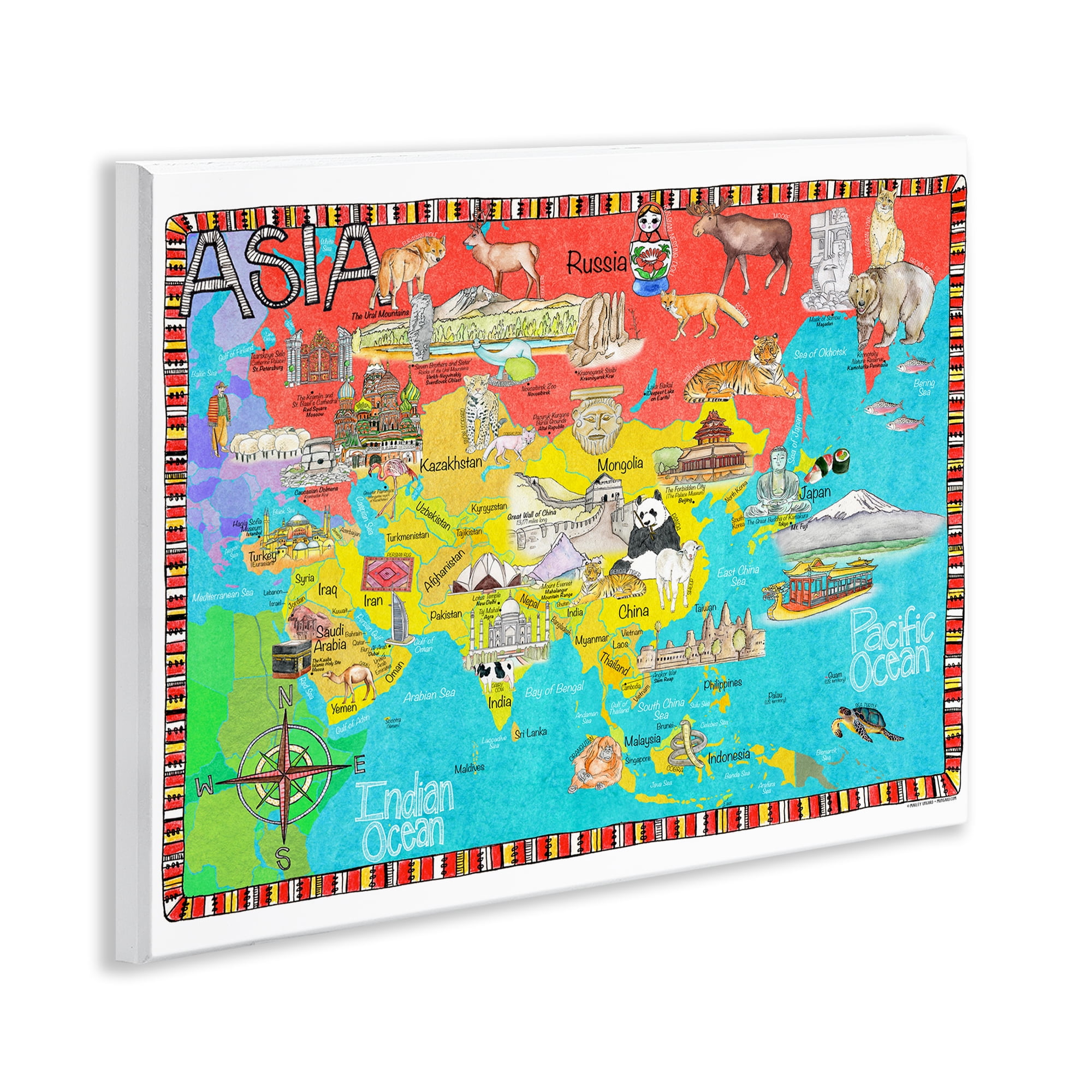 Stupell Industries Asian Animal Map Travel & Places Painting Unframed Art Print Wall Art, 14 x 11