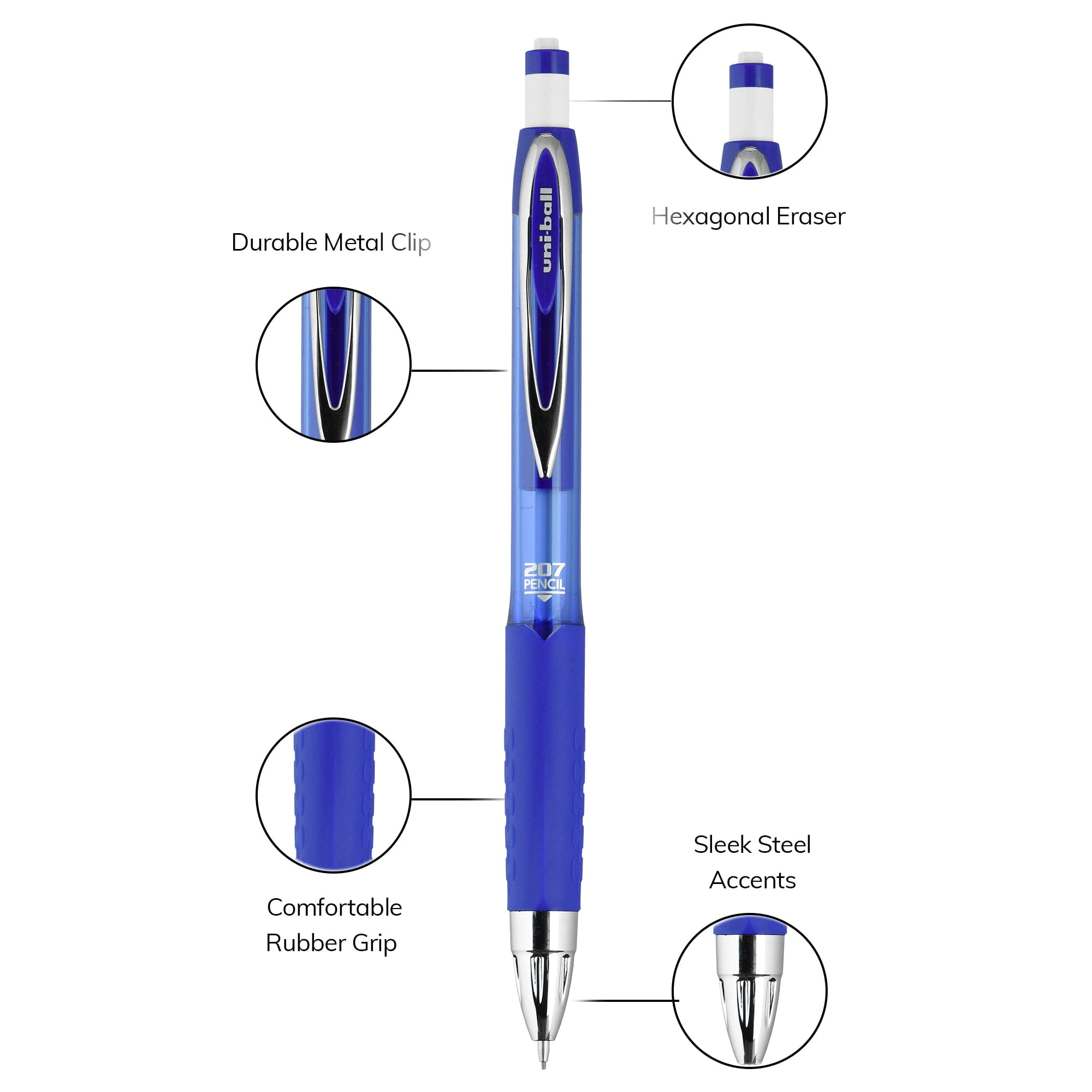Uniball Mechanical Pencil HB #2, Medium Point (0.7mm), Blue, 12 Count